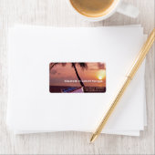 Tropisch strandpalm Sunset Boat Weduwlabel Etiket (Insitu)