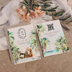 Tropisch strandpalmboom Foto Save the Date