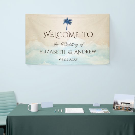 Tropisch strandpalmhuwelijk spandoek (Beurs)