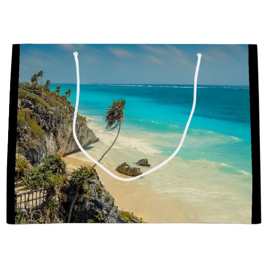 Tropisch strandparadijs met palmbomen groot cadeauzakje (Voorkant)