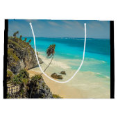 Tropisch strandparadijs met palmbomen groot cadeauzakje (Achterkant)