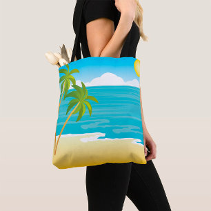 Tropisch strandparadijs met palmbomen tote bag