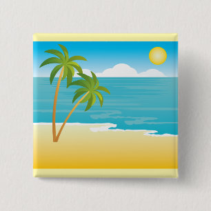Tropisch strandparadijs met palmbomen vierkante button 5,1 cm