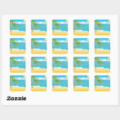 Tropisch strandparadijs met palmbomen vierkante sticker (Vel)