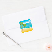 Tropisch strandparadijs met palmbomen vierkante sticker