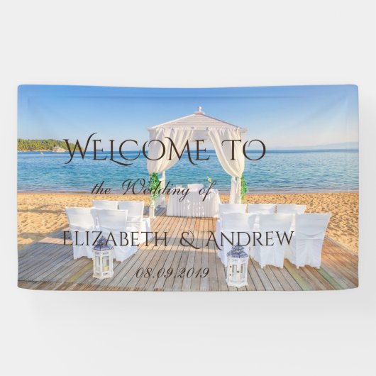 Tropisch Strandprieel   Trouwbanner Spandoek (Horizontaal)