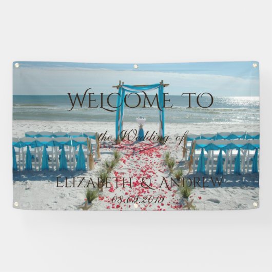 Tropisch Strandprieel Trouwbanner Spandoek (Horizontaal)