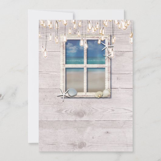 Tropisch strandraam Elegante kustbruiloft Kaart (Achterkant)
