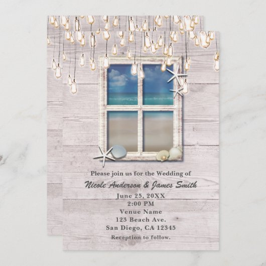 Tropisch strandraam Elegante kustbruiloft Kaart (Voorkant / Achterkant)