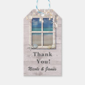 Tropisch strandraam wit hout elegante kustlijn cadeaulabel (Voorkant)