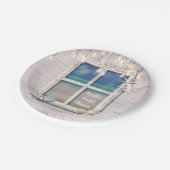 Tropisch strandraam wit hout elegante kustlijn papieren bordje (Gekanteld)