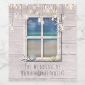 Tropisch strandraam wit hout kustbruiloft wijn etiket (Enkel label)