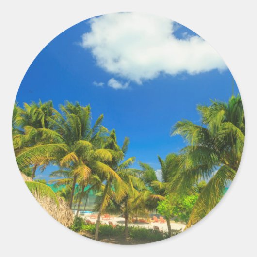 Tropisch strandresort, Belize Ronde Sticker (Voorkant)