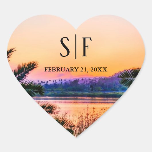 Tropisch strandstralen zonnestralen huwelijk hart sticker (Voorkant)