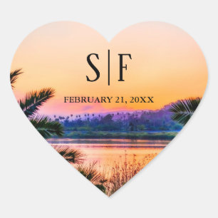 Tropisch strandstralen zonnestralen huwelijk hart sticker