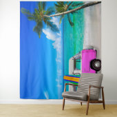 Tropisch strandtafereel Fuchsia Roze Van & Surfpla Wandkleed (In situ)