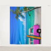 Tropisch strandtafereel Fuchsia Roze Van & Surfpla Wandkleed (Voorkant)