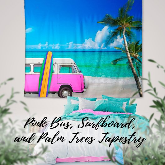 Tropisch strandtafereel Fuchsia Roze Van & Surfpla Wandkleed