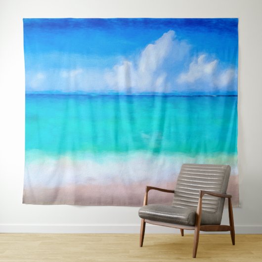 Tropisch strandtafereel zee en zand aquarel wandkleed (In Situ (horizontaal))