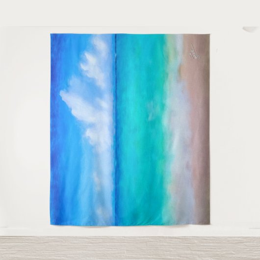 Tropisch strandtafereel zee en zand aquarel wandkleed (Voorkant)