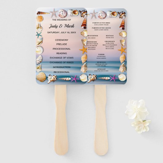 Tropisch strandwagentje en sashells weddenschap handwaaier (Voorkant en achterkant)