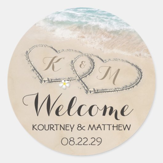 Tropisch  strandwagentje - Onthaal huwelijk Ronde Sticker (Voorkant)