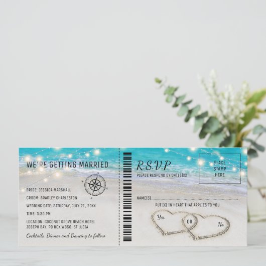 Tropisch strandwiekmiddel met RSVP Kaart (Staand voorkant)