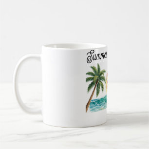 Tropisch Strandzonsondergang met Flamingo's - Zome Koffiemok