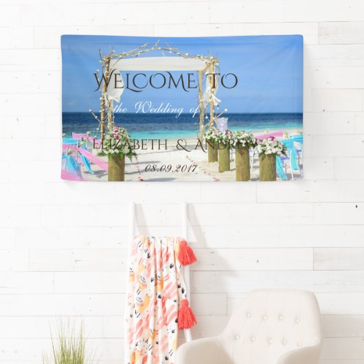 Tropisch stranspal Floral Wedding Banner (Insitu)
