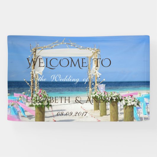 Tropisch stranspal Floral Wedding Banner (Horizontaal)