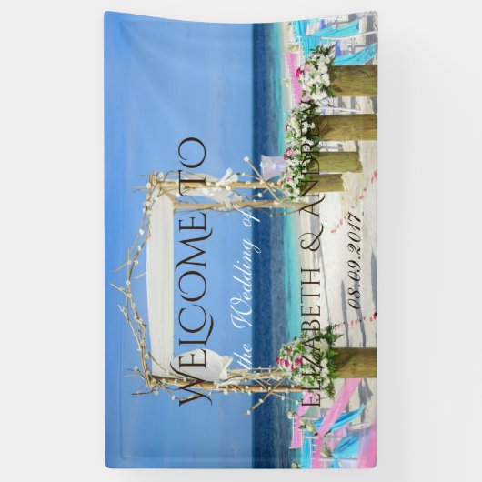 Tropisch stranspal Floral Wedding Banner (Verticaal)