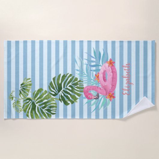 Tropisch, Striped, Flamingo Pool Float Strandlaken (Voorkant)