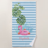 Tropisch, Striped, Flamingo Pool Float Strandlaken (Voorkant)