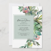 Tropisch Succulent Cactus Sage Rehearsal Dinner Kaart (Voorkant)