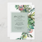 Tropisch Succulent Cactus Sage Rehearsal Dinner Kaart (Voorkant / Achterkant)