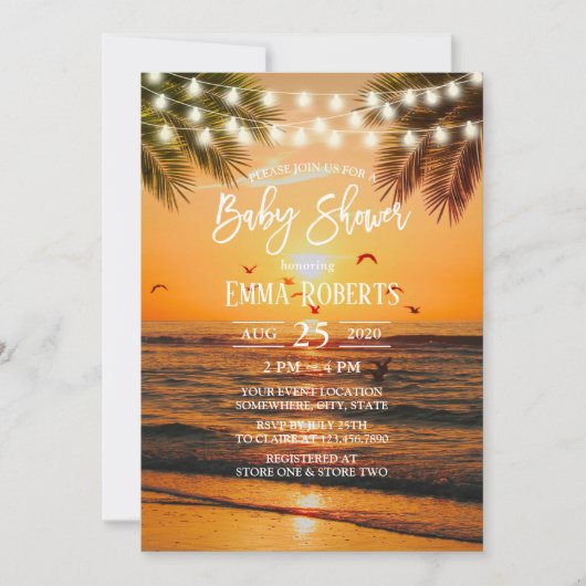 Tropisch Sunset Palm Beach Baby shower Kaart (Voorkant)