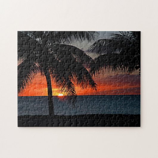 Tropisch Sunset Palm Trees Ocean Zee Legpuzzel (Horizontaal)