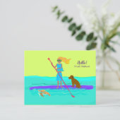 Tropisch SUP-meisje op paddleboard Hallo Briefkaart (Staand voorkant)