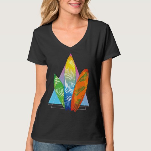 Tropisch Surfboard Vaporwave Surfer Synthwave Surf T-shirt (Voorkant)
