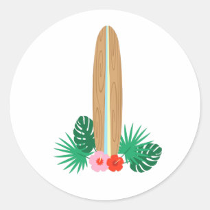 Tropisch surfbord ronde sticker