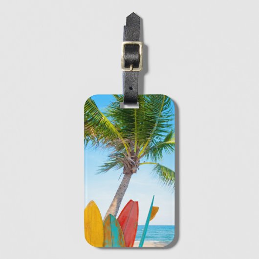 Tropisch surfbordstrand bagagelabel (Voorkant (verticaal))