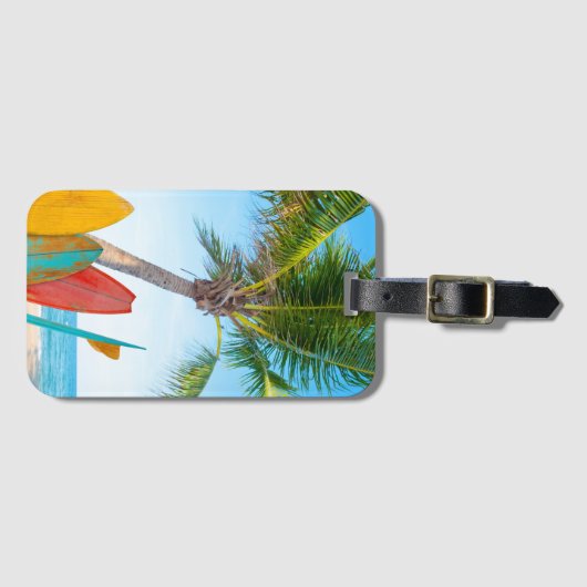 Tropisch surfbordstrand bagagelabel (Voorkant (horizontaal))