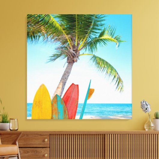 Tropisch surfbordstrand canvas afdruk (Insitu (Woonkamer))