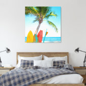Tropisch surfbordstrand canvas afdruk (Insitu (Slaapkamer))