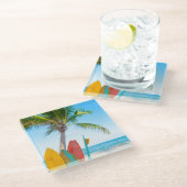 Tropisch surfbordstrand glazen onderzetter (Schuin)