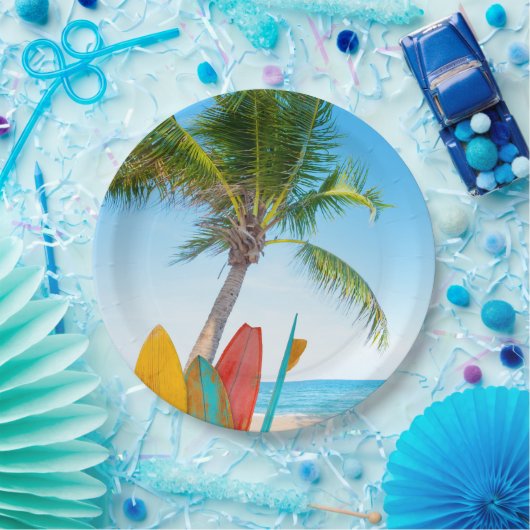 Tropisch surfbordstrand papieren bordje (Feest)