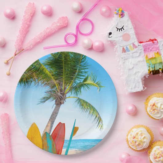 Tropisch surfbordstrand papieren bordje (Feest)