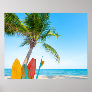 Tropisch surfbordstrand poster