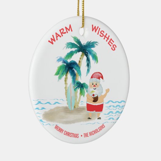 Tropisch Surfende kerstkerst met kerstmis Keramisch Ornament (Rechts)