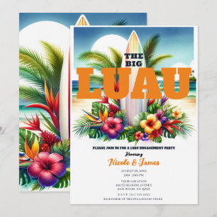 Tropisch Surfplank Zwembad Feest Luau Verloving Kaart